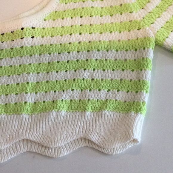 Cider lime green and white striped crochet crop top, medium - Picture 2 of 5